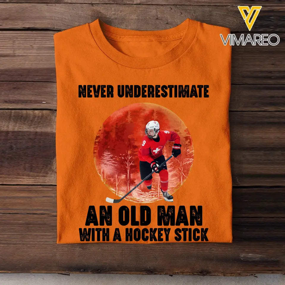 Personalized Never Underestimate An Old Man With A Hockey Stick T-shirt Printed MTHPN1906