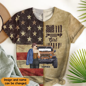 Personalzied Jeep Girl & Name US Flag 3D T-shirt Printed MTPN23263