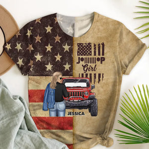 Personalzied Jeep Girl & Name US Flag 3D T-shirt Printed MTPN23263