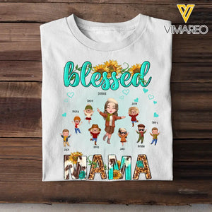 Personalized Fall Season Blessed Mama Kid Names Tshirt HTHHN23385