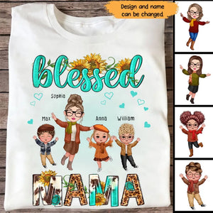 Personalized Fall Season Blessed Mama Kid Names Tshirt HTHHN23385