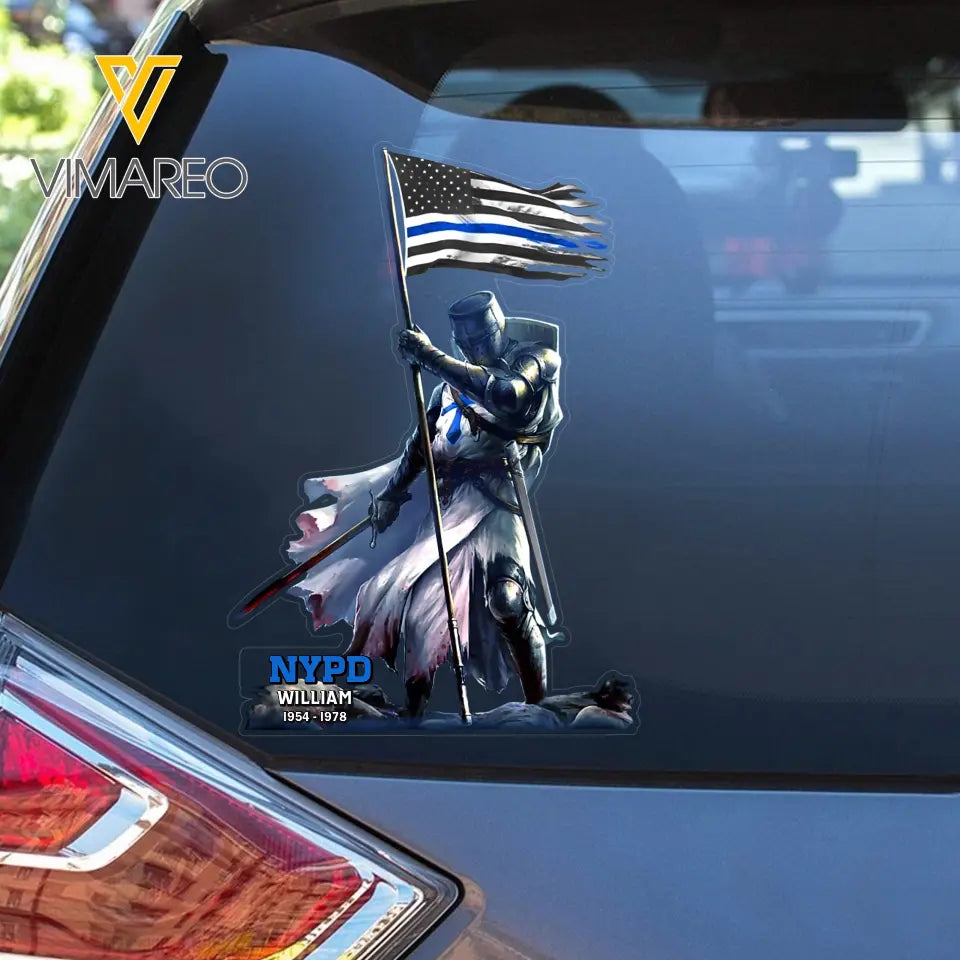Personalized Blue Thin Line Knight Templar Warrior Car Decal LDMPTN23394