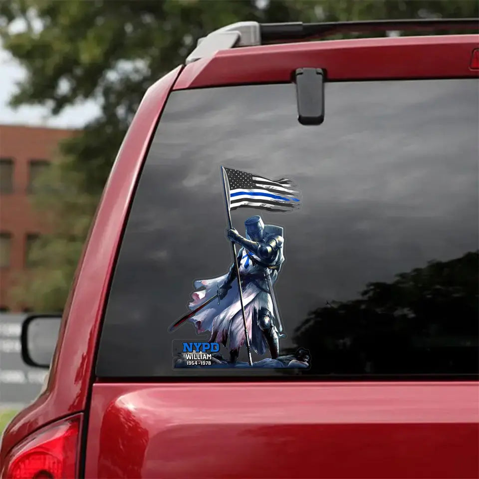 Personalized Blue Thin Line Knight Templar Warrior Car Decal LDMPTN23394