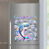 Personalized Grandma Dolphin with Kid Names Fridge Decal Printed PN23340