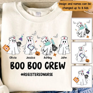 Personalized Boo Boo Crew Ghosts with Kid Names Gift for Nurse Sweatshirt Printed HTHVQ23400