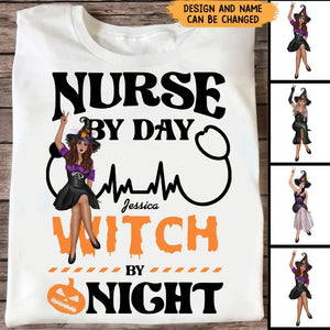 Personalized Nurse By Day Witch By Night Halloween Gift Tshirt 2D Printed HTHKVH23406