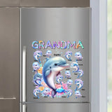 Personalized Grandma Dolphin with Kid Names Fridge Decal Printed PN23340