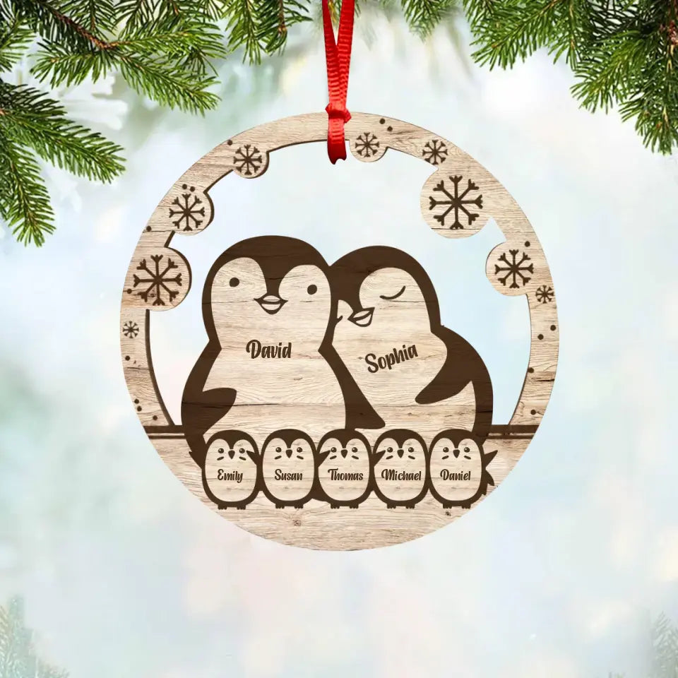 Personalized Penguin Family Kid Name Christmas Acrylic/Plastic Ornament Printed QTVQ2809