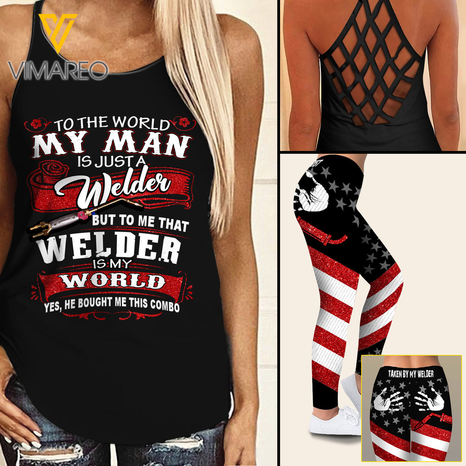 MY MAN IS WELDER Criss-Cross Open Back Camisole Tank Top/ Legging
