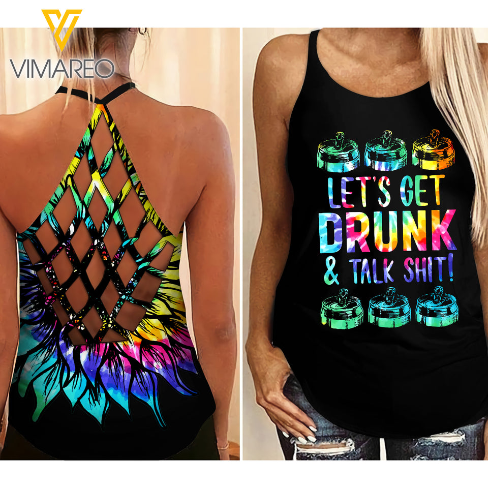 Drunk and talk Shit Girl Criss-Cross Open Back Camisole Tank Top