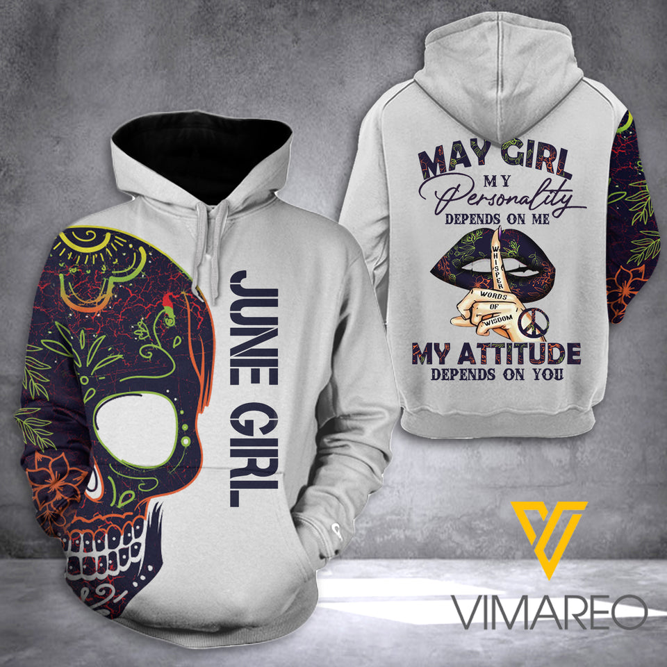 June girl- Skull HOODIE 3D PRINTED