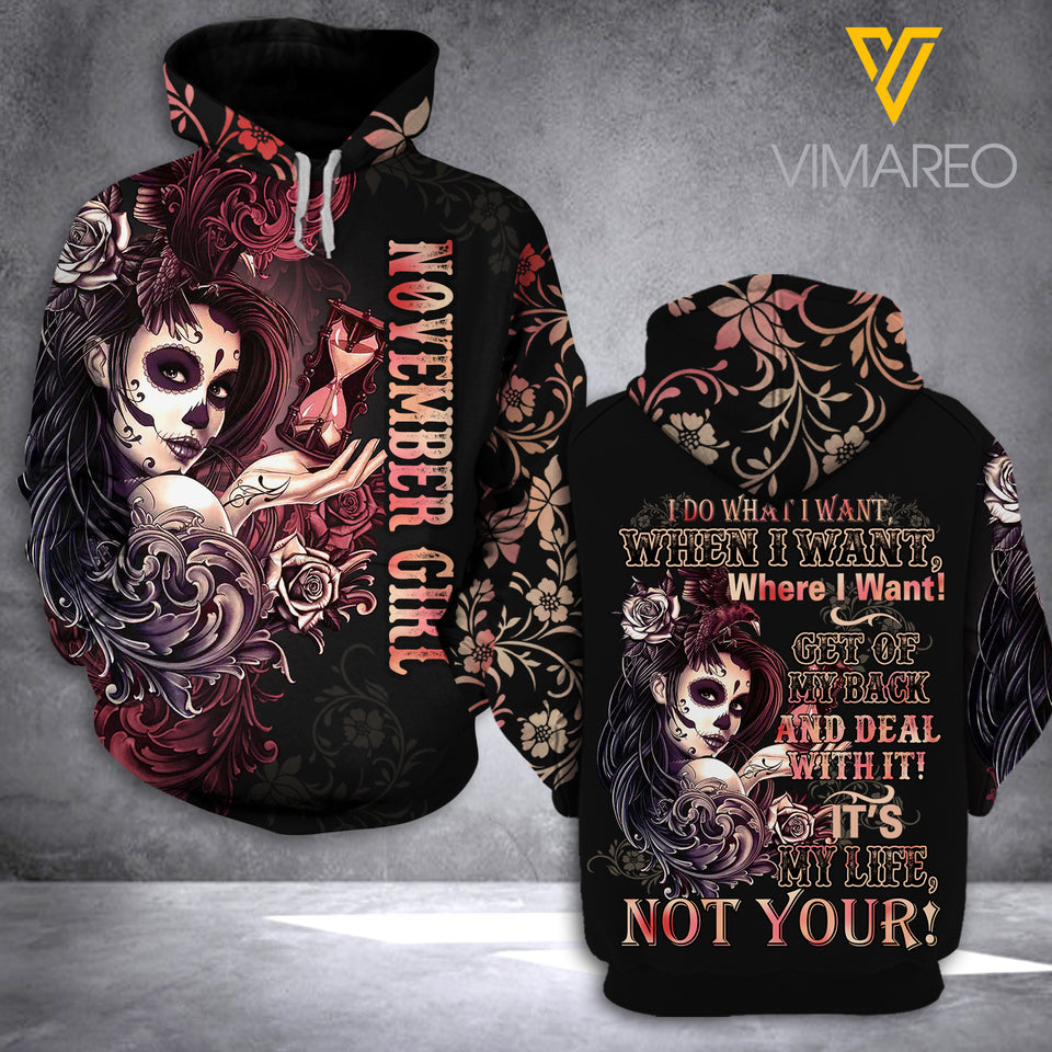NOVEMBER GIRL TATTOOS HOODIE 3D PRINTED 1707A