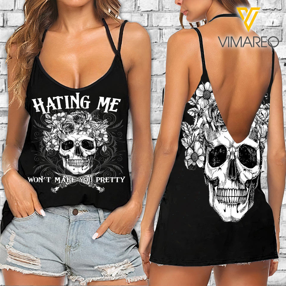 Skull V Neck Halter Strap Backless Cami Tank Top 1405NGBMQ