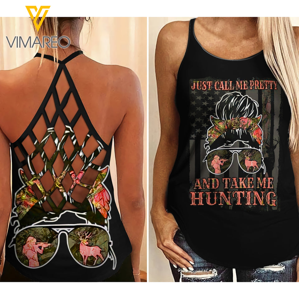 HUNTING Girl Criss-Cross Open Back Camisole Tank Top 1406MQ