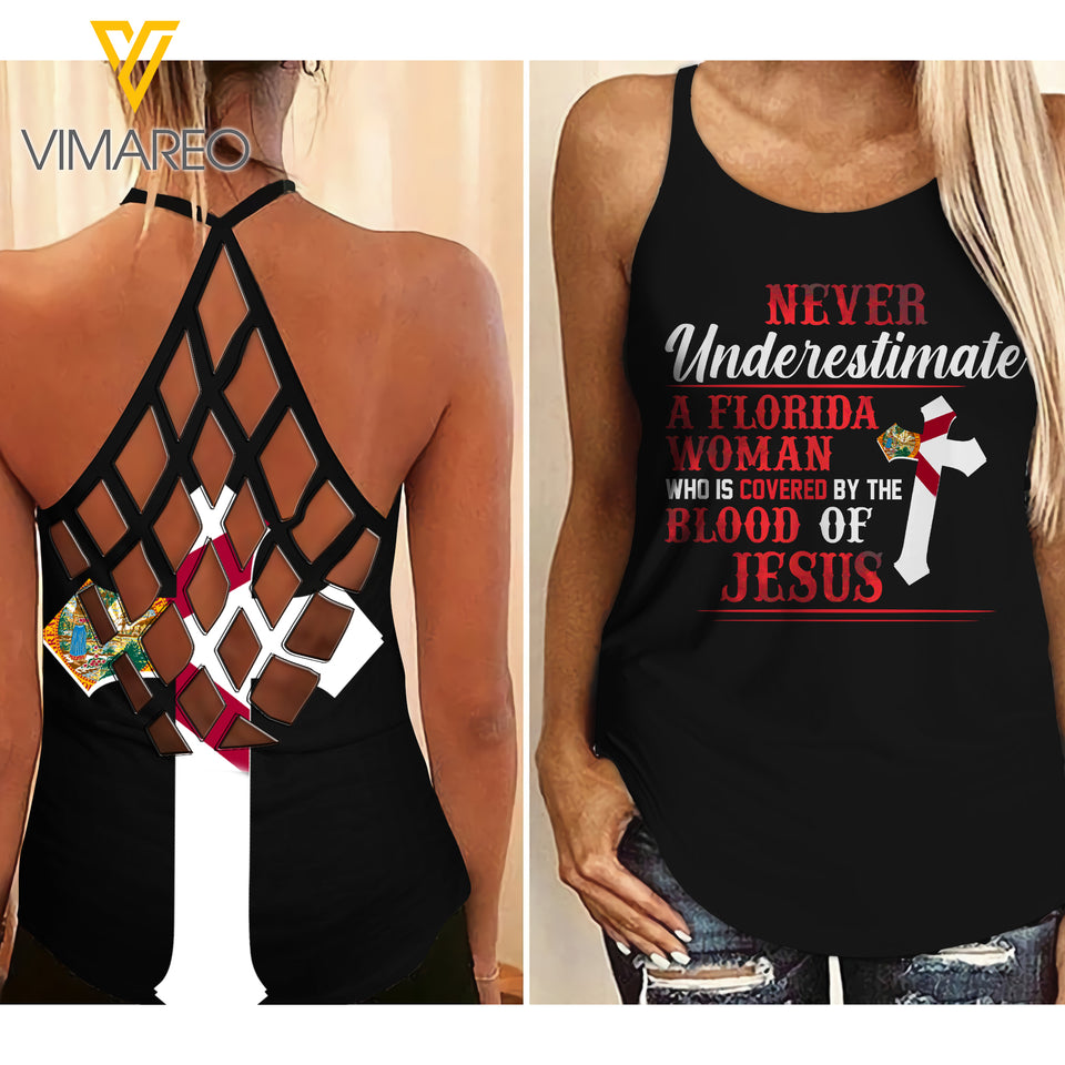 Florida GOD Criss-Cross Open Back Camisole Tank Top 1205NGBMQ