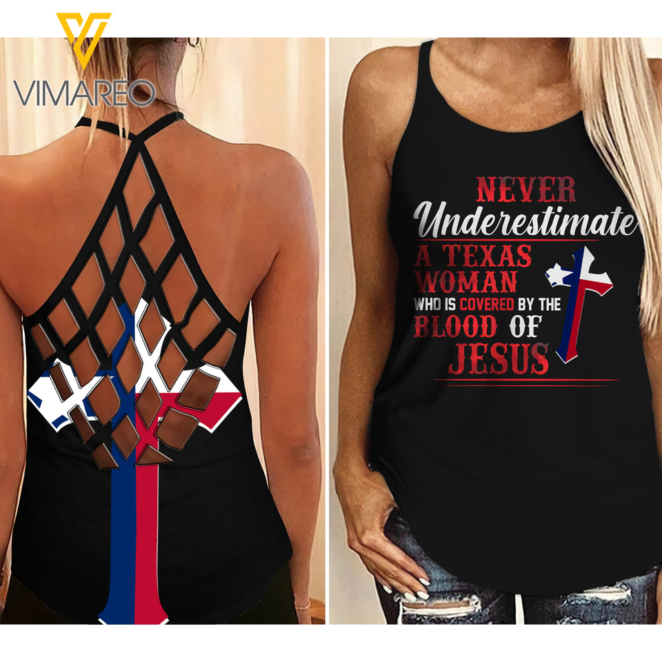 Texas GOD Criss-Cross Open Back Camisole Tank Top 1205NGBMQ