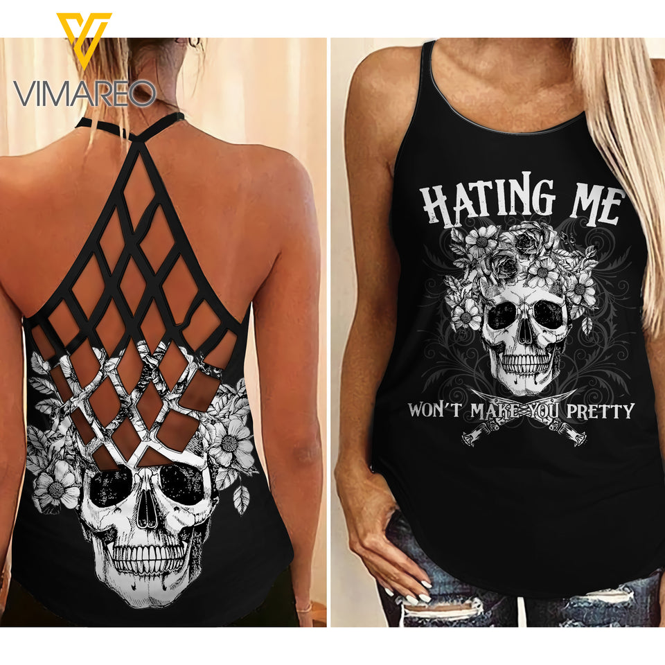 Skull Girl tattoos Criss-Cross Open Back Camisole Tank Top 1405NGBMQ