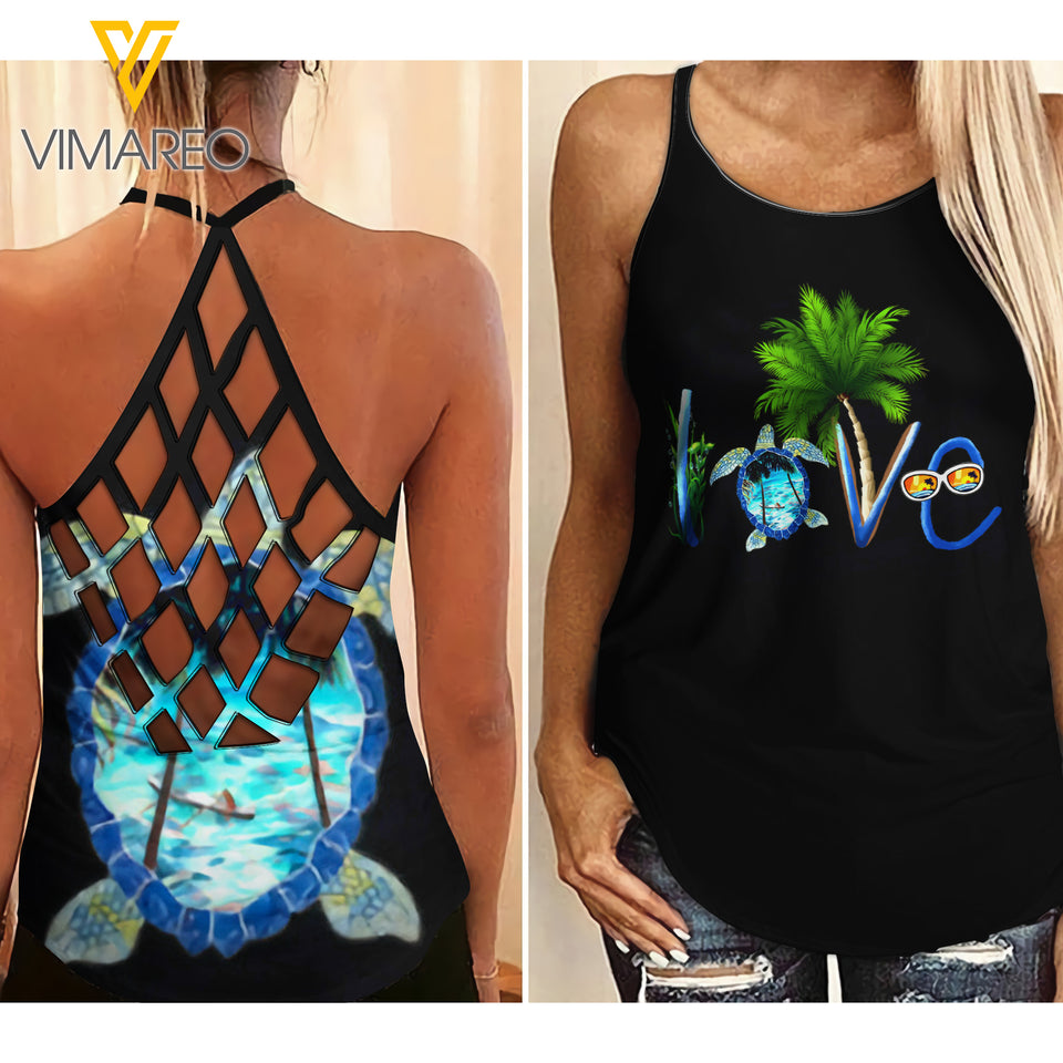 Turtle Girl Criss-Cross Open Back Camisole Tank Top 1906MQ