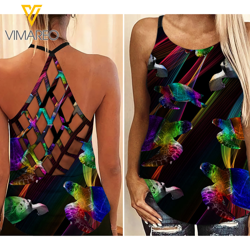 Turtle  girl Criss-Cross Open Back Camisole Tank Top 1407MQ