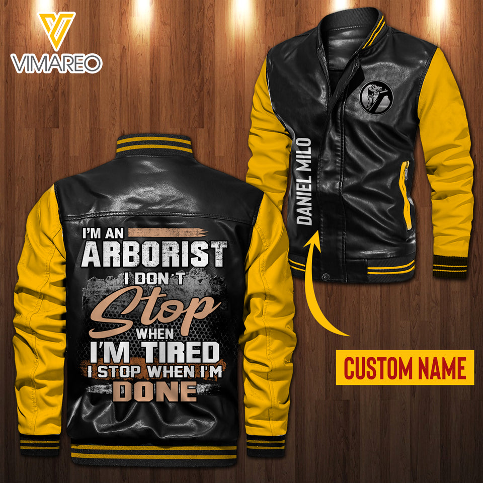 Personalized Arborist Leather Bomber Jacket SEP-MA28