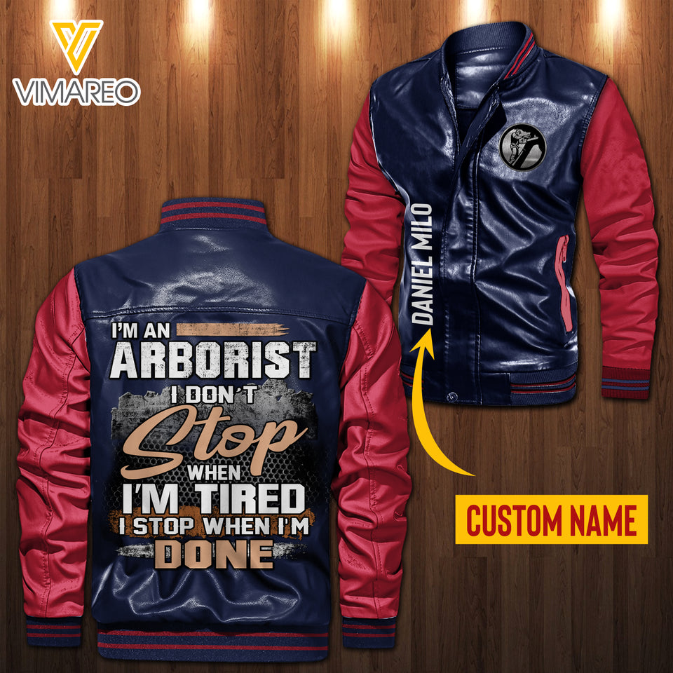 Personalized Arborist Leather Bomber Jacket SEP-MA28