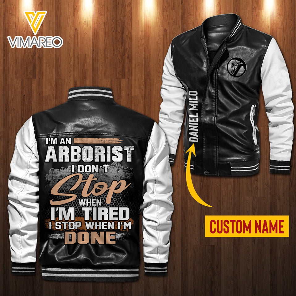 Personalized Arborist Leather Bomber Jacket SEP-MA28