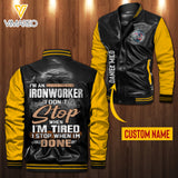 Personalized Ironworker Leather Bomber Jacket SEP-MA28