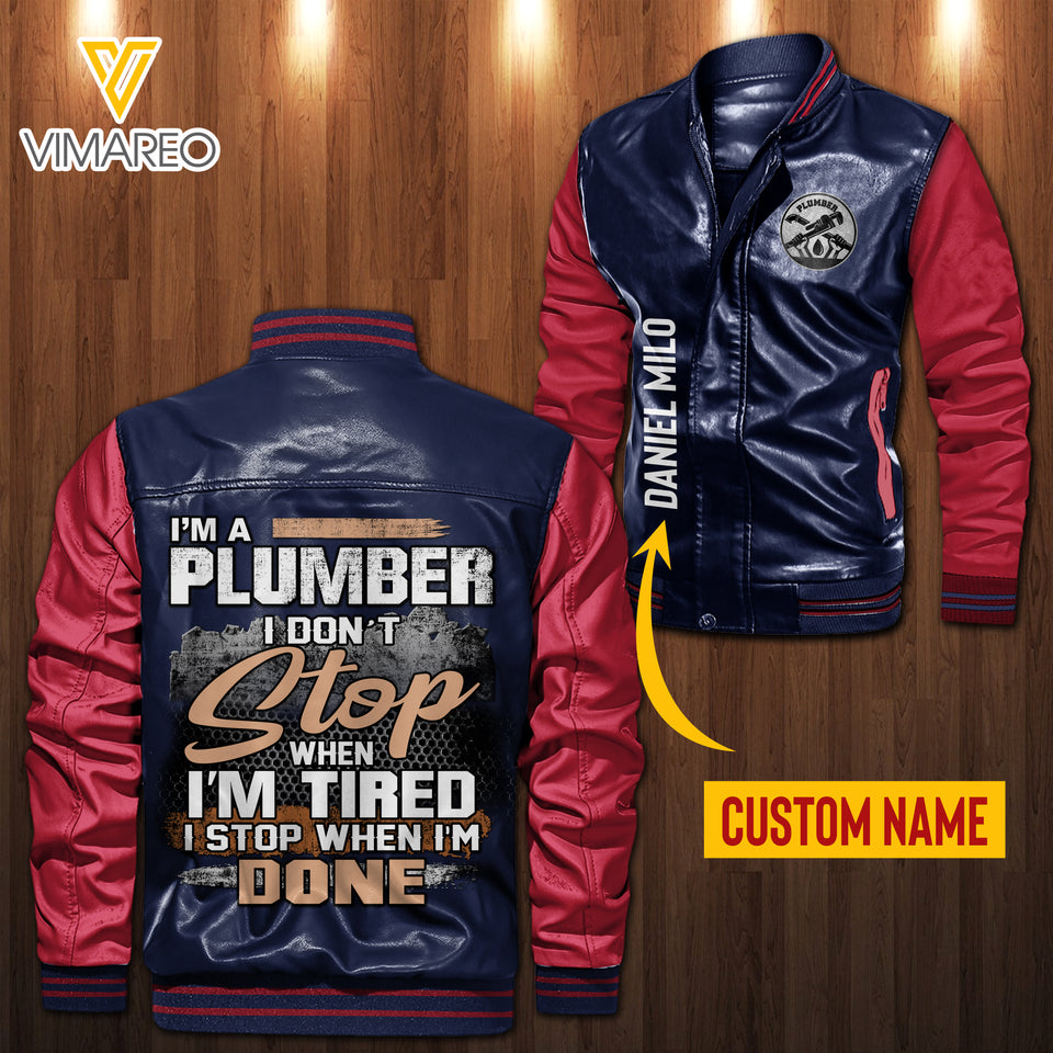 Personalized Plumber Leather Bomber Jacket SEP-MA28