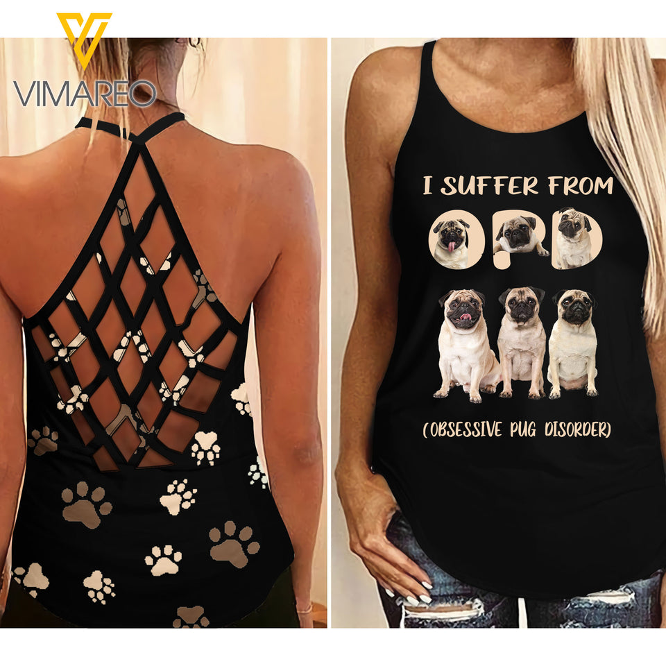 PHN Obsessive Pug Dog Disorder Criss-Cross Open Back Camisole Tank Top SEP-HQ16