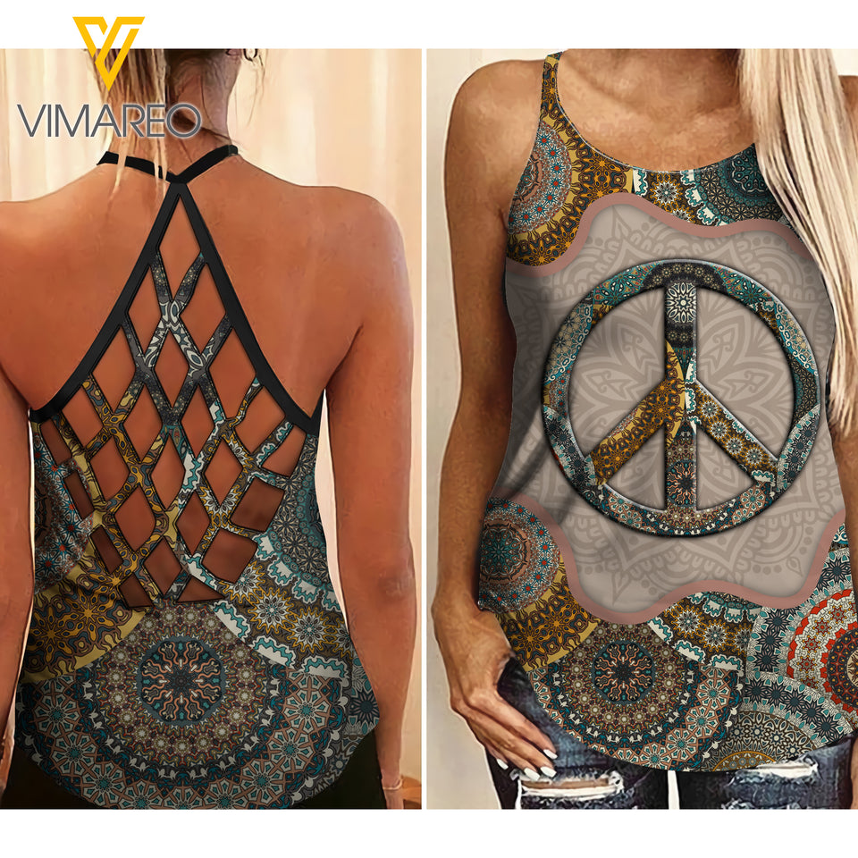 PHN Hippie Mandala Criss-Cross Open Back Camisole Tank Top APR-DT15