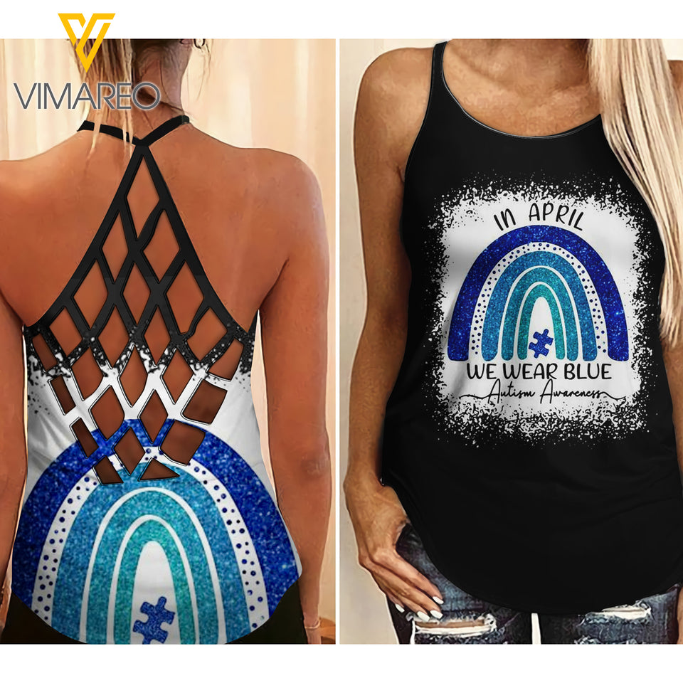 PHN AUTISM IN APRIL Criss-Cross Open Back Camisole Tank Top MAR-DT12