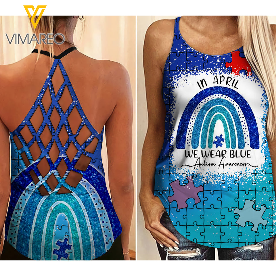 PHN Autism Girl Criss-Cross Open Back Camisole Tank Top Legging MAR-QH17