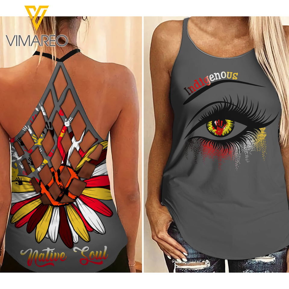 PHN Native Girl Criss-Cross Open Back Camisole Tank Top Legging MAR-DT25