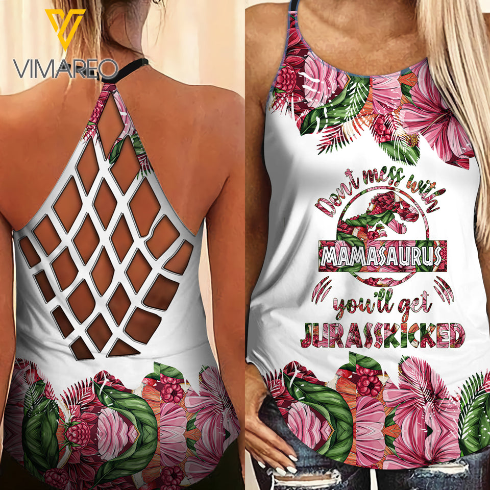 VMAH MAMASAURUS Criss-Cross Open Back Camisole Tank Top Legging MAR-DT11