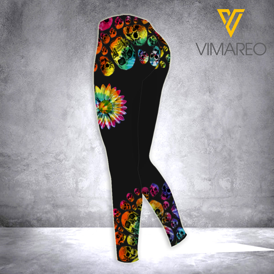 PHN SKULL TYE DYE Criss-Cross Open Back Camisole Tank Top Legging MAR-QH12