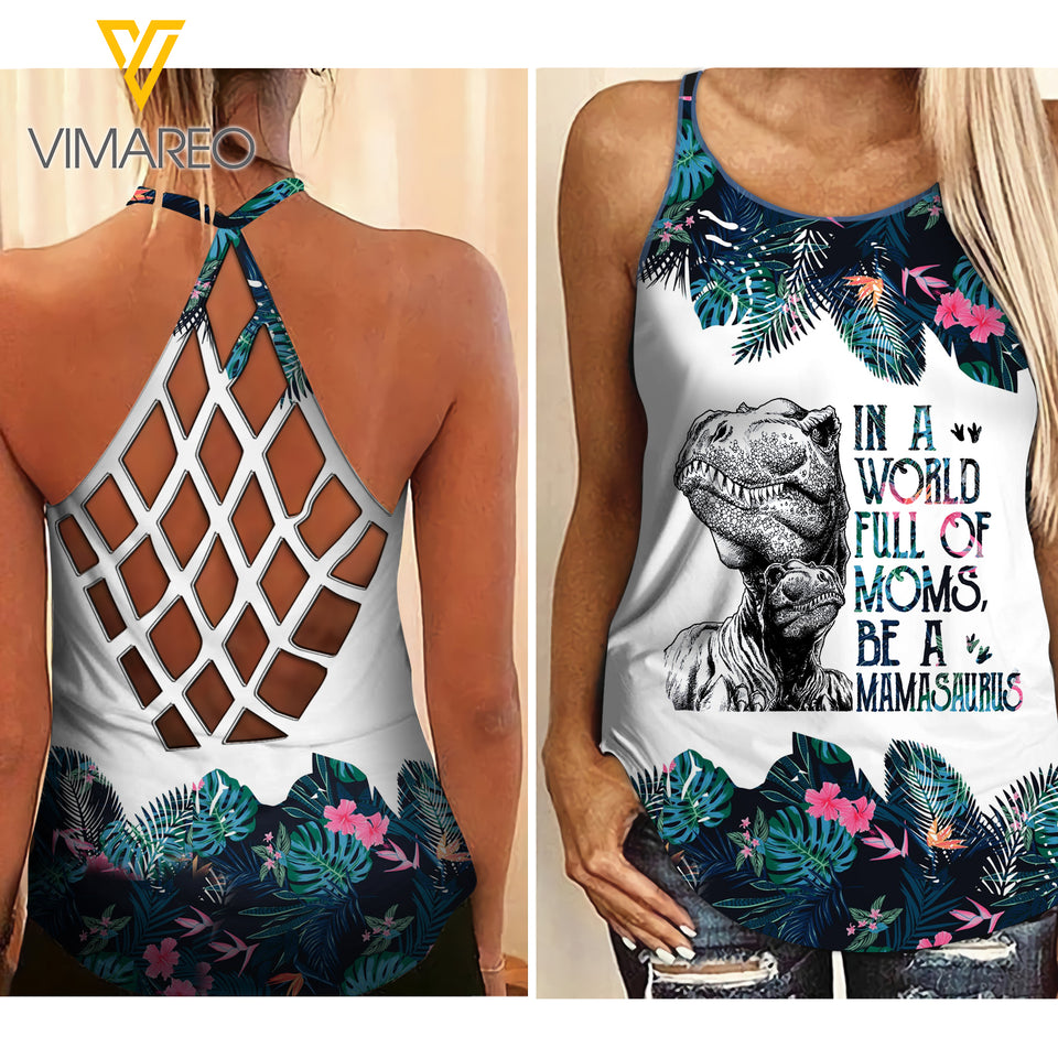 VMAH MAMASAURUS Criss-Cross Open Back Camisole Tank Top Legging MAR-QH11