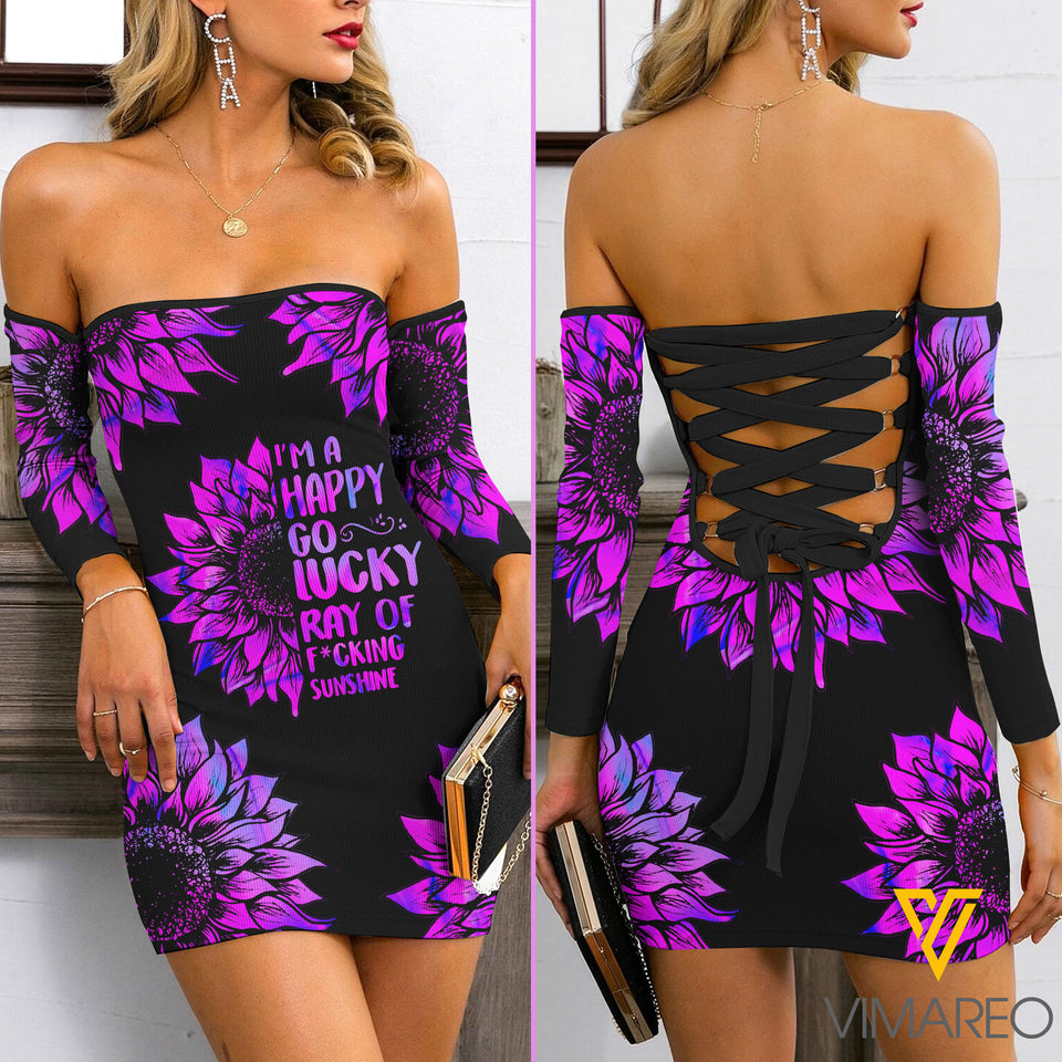 Lucky Girl Lace Up Back Bardot Bodycon Dress EZQ110521