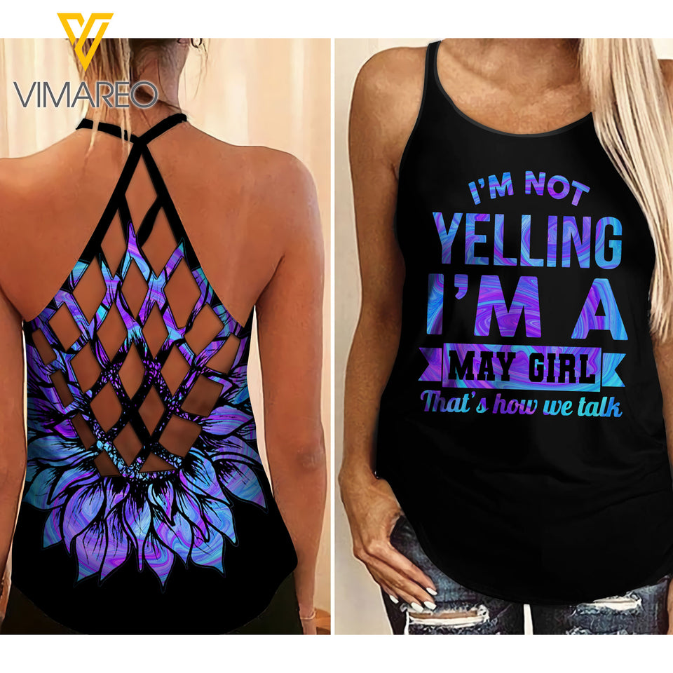 May girl yelling Criss-Cross Open Back Camisole Tank Top ZQ1403