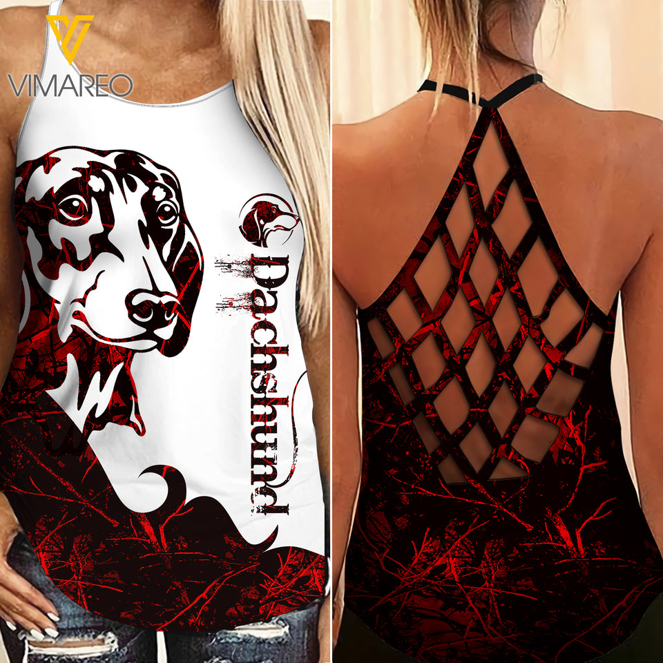 Dachshund mom Criss-Cross Open Back Camisole Tank Top  ZT2203