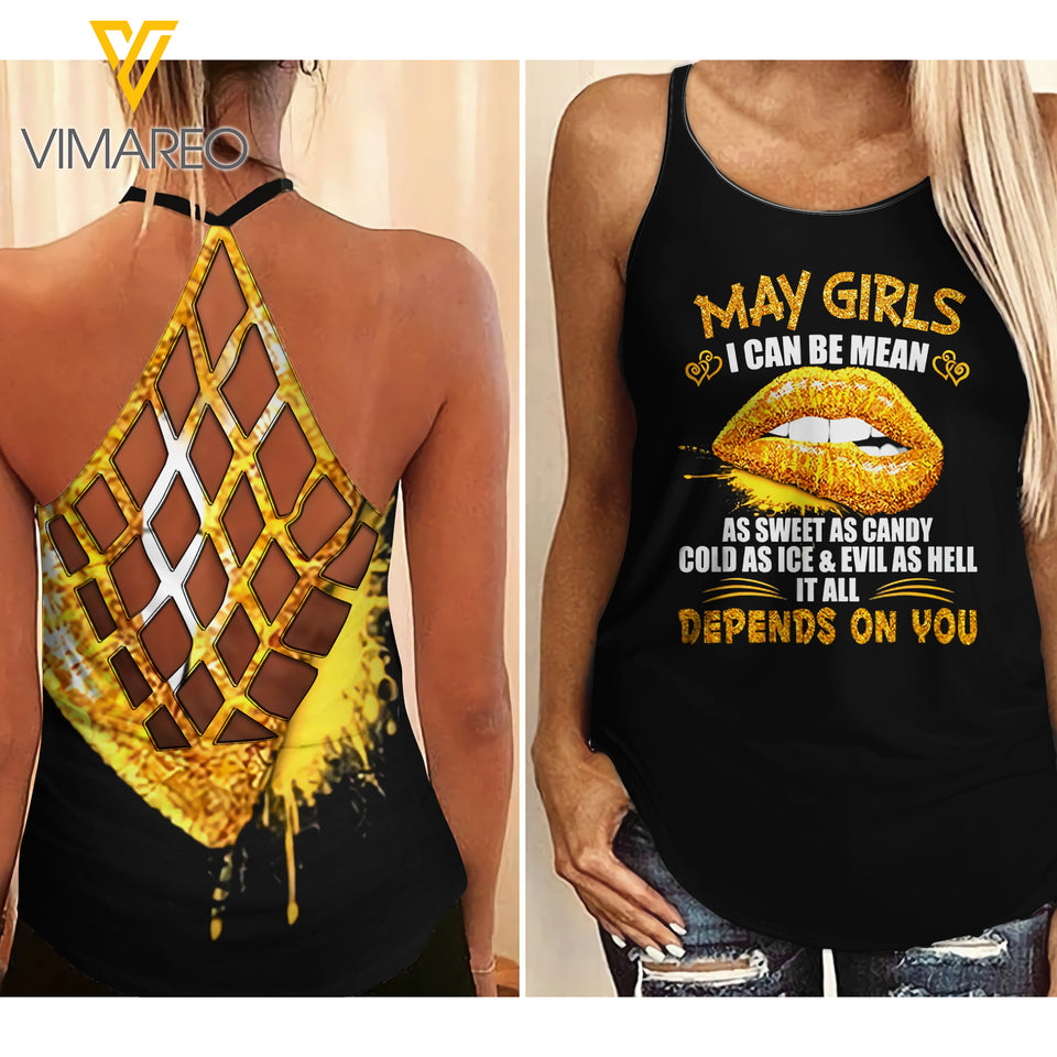 May girl candy Criss-Cross Open Back Camisole Tank Top ZTQ1503