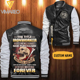 Personalized Ironworker Leather Bomber Jacket SEP-HQ28