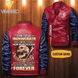 Personalized Ironworker Leather Bomber Jacket SEP-HQ28