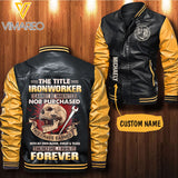 Personalized Ironworker Leather Bomber Jacket SEP-HQ28