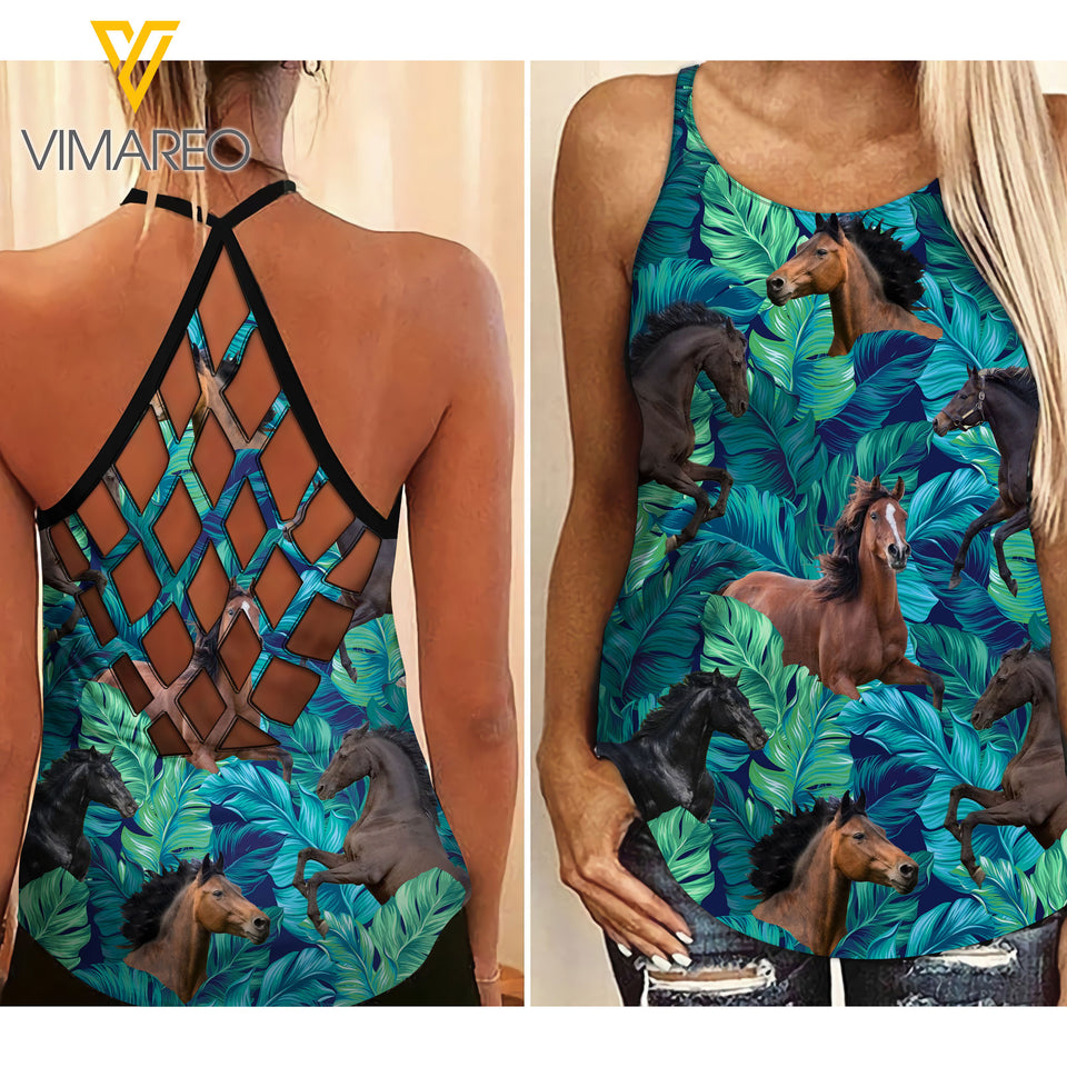 Thoroughbred Horse Criss-Cross Open Back Camisole Tank Top AUG-HQ30