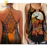 Deer Hunting Girl Criss-Cross Open Back Camisole Tank Top Legging MAR-HQ22
