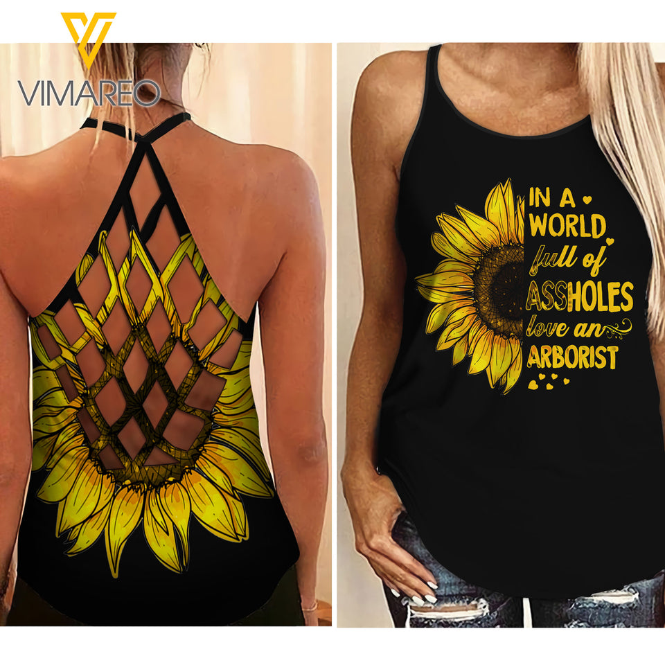 Arborist Criss-Cross Open Back Camisole Tank Top MAR-HQ27