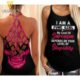 June Girl Criss-Cross Open Back Camisole Tank Top MAR-HQ14 Sarcusm