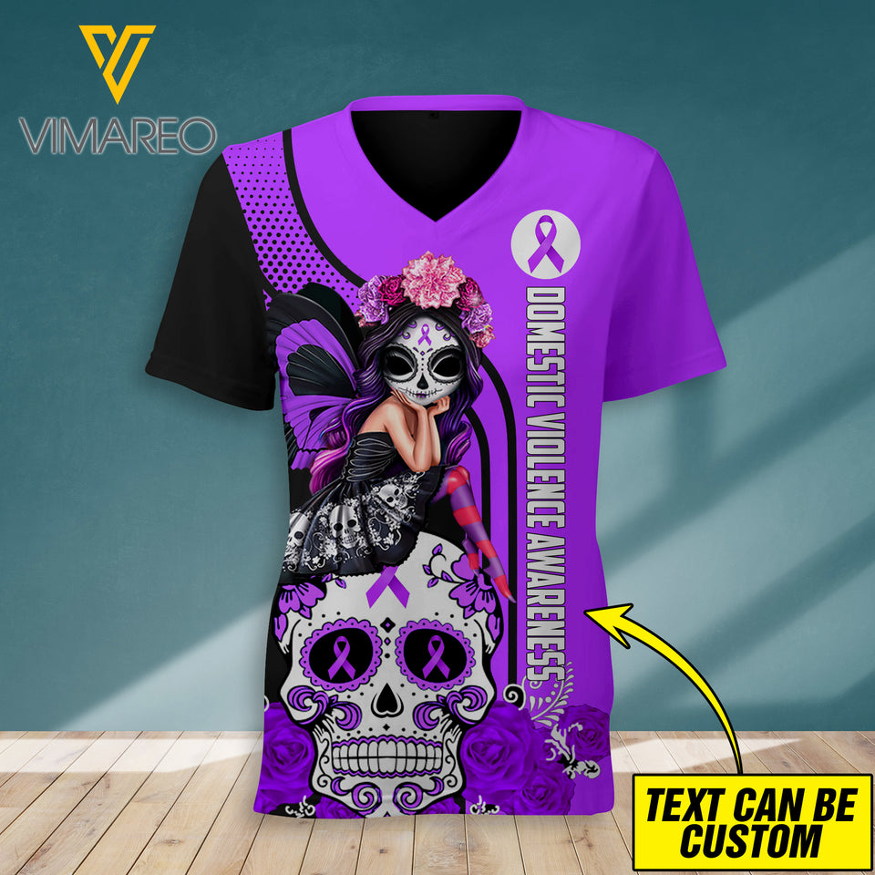 Fight Like A Girl - Cancer Awareness V-Neck Tshirt SEP-DT30