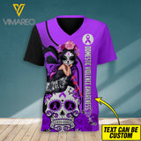 Fight Like A Girl - Cancer Awareness V-Neck Tshirt SEP-DT30