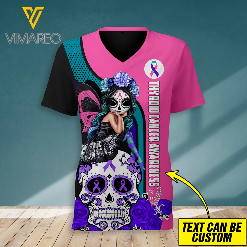 Fight Like A Girl - Cancer Awareness V-Neck Tshirt SEP-DT30